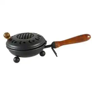 Räucherpfanne Nklaus aus Metall mit Holzgriff und Deckel, Ø 12 cm
