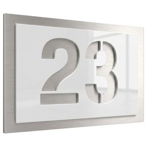 Hausnummer aus V2A Edelstahl 160x110mm in Weiß