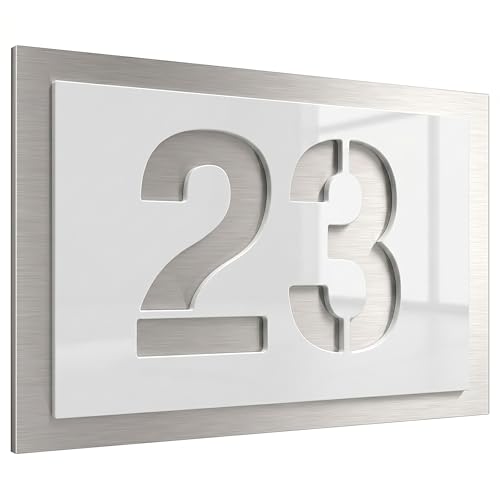 Hausnummer aus V2A Edelstahl 160x110mm in Weiß