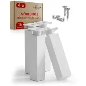 Verstellbare Loumaxx Möbelfüße 4er Set 40x40x150mm in Weiß