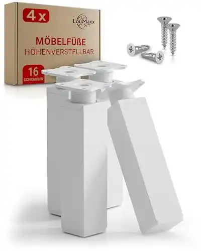 Verstellbare Loumaxx Möbelfüße 4er Set 40x40x150mm in Weiß