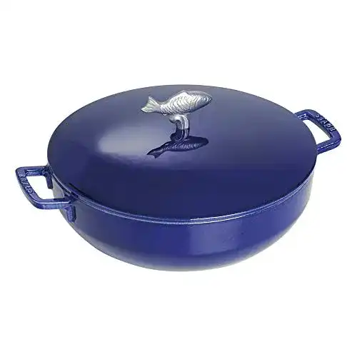 Staub Bräter/Cocotte mit Fisch-Knauf, 28 cm, Gusseisen, Dunkelblau