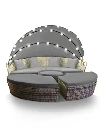 Sonneninsel Swing & Harmonie – Poly Rattan Lounge mit LED-Beleuchtung