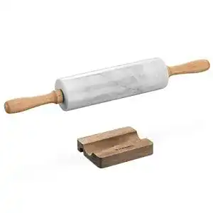 Teigroller aus Marmor mit Ständer und Holzgriffen von Navaris