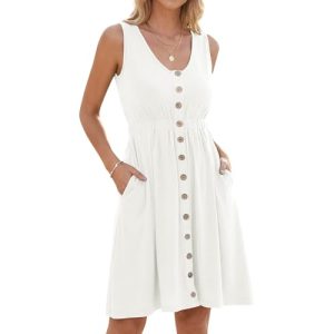 Sommerkleid Auselily Damen ärmellos mit V-Ausschnitt und Taschen