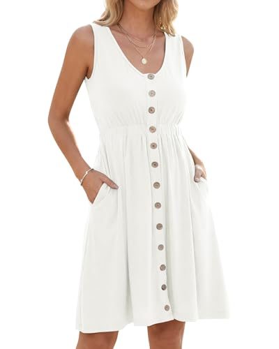 Sommerkleid Auselily Damen ärmellos mit V-Ausschnitt und Taschen