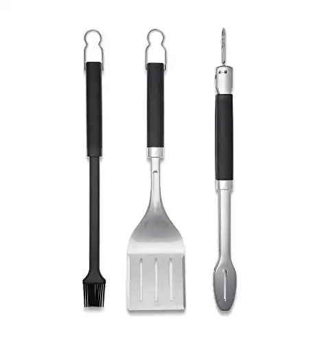 Weber Premium Grillbesteck, 3-teilig, Edelstahl mit Anti-Rutsch-Griffen
