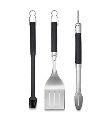 Weber Premium Grillbesteck, 3-teilig, Edelstahl mit Anti-Rutsch-Griffen