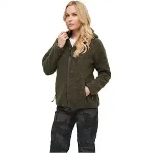 Jagdjacke für Damen von Brandit in Teddyfleece mit Kapuze, Farbe: olive