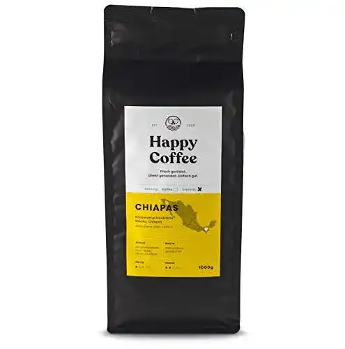 Espressobohnen Happy Coffee Bio 1kg Chiapas, frisch und fair gehandelt
