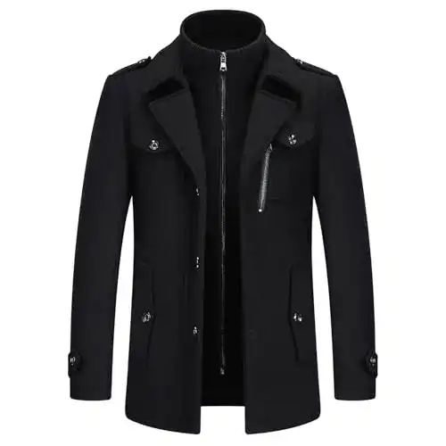 Kudoro Herren Wintermantel aus Wolle im Slim Fit Design