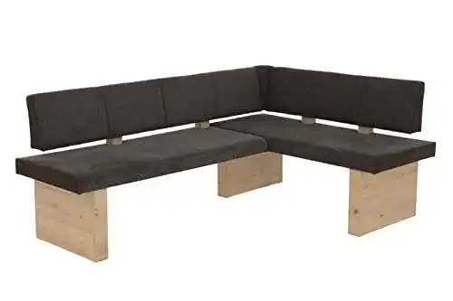 Eckbank Hela Tische mit Sitzbank Linn aus Webstoff in Braun und Holzgestell