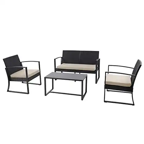 Gartenmöbel Sitzgruppe SVITA LOIS XL aus Poly Rattan und Metall