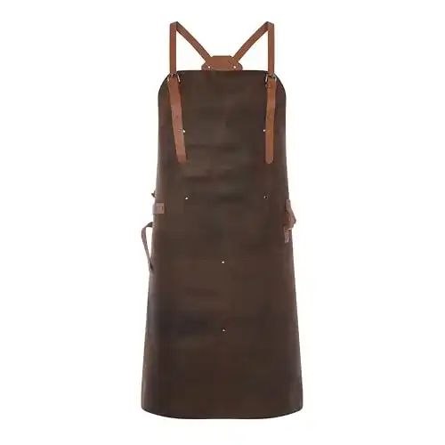 Grillschürze aus Leder mit Überkreuz-Design und Taschen
