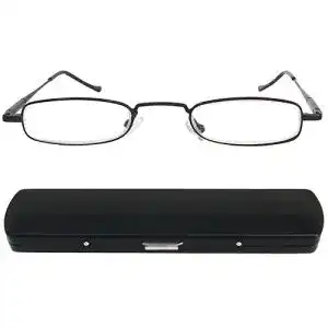 Herren Mini Lesebrille aus Metall mit Edelstahlrahmen und Alu-Etui