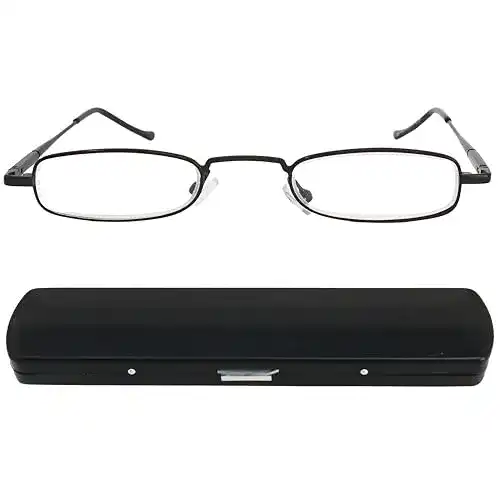 Herren Mini Lesebrille aus Metall mit Edelstahlrahmen und Alu-Etui
