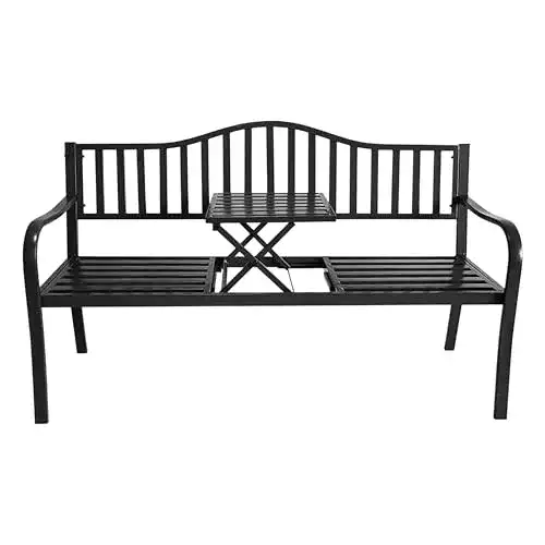 Metall Gartenbank mit integriertem Tisch 150 x 56 cm schwarz