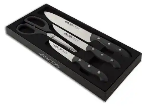 Arcos Küchenmesser-Set 4-teilig mit Edelstahlklingen und Schere