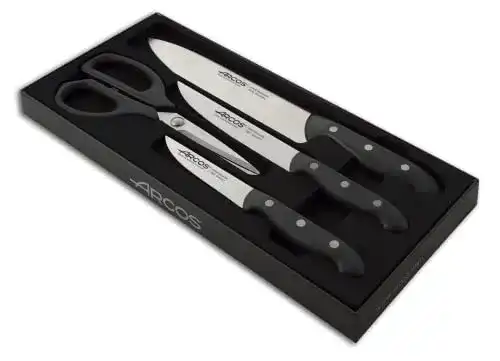 Arcos Küchenmesser-Set 4-teilig mit Edelstahlklingen und Schere