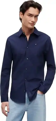 Hemd für Herren von Tommy Jeans im Slim Fit, Langarm, Blau (Black Iris)