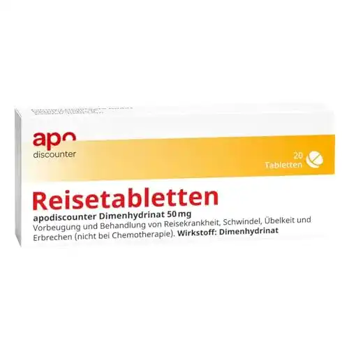 Reisetabletten Dimenhydrinat 50 mg von Apo-Discounter, 20 Stück