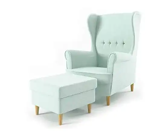 Ohrensessel Sofini Milo mit Hocker für Wohnzimmer und Esszimmer