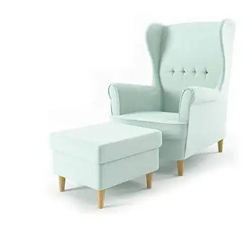 Ohrensessel Sofini Milo mit Hocker für Wohnzimmer und Esszimmer