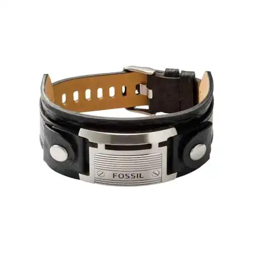 Fossil Lederarmband große schwarze ID-Manschette 242mm