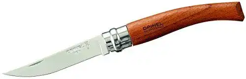 Opinel Slim-Line Messer Größe 8 aus rostfreiem Stahl mit Bubinga-Holz