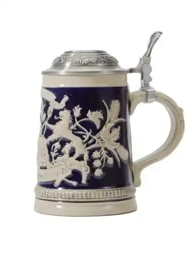 Haucoze Bierkrug mit Deckel und Gravur Steinkrug aus Keramik