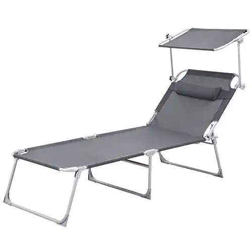 Sonnenliege mit Dach von SONGMICS und Kopfkissen, belastbar bis 250 kg