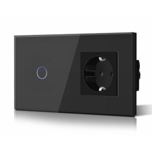 Bseed Touch Lichtschalter mit Steckdose aus Glas, Modern Unterputz, Schwarz