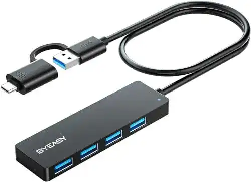 USB-C Hub von Byeasy mit 4 Ports und 2 Fuß Kabel für Datenübertragung
