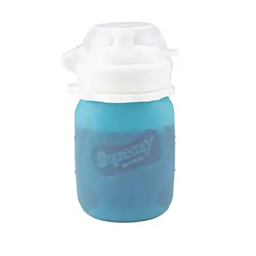Quetschflasche Squeasy Snacker Mini 100 ml blau wiederverwendbare Quetschbeutel aus Silikon
