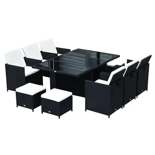 Alu Gartenmöbel Sitzgruppe Polyrattan Essgruppe 11tlg. mit Kissen