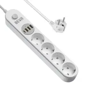 Steckdosenleiste mit Flachstecker Beva 4-fach mit USB und 2m Kabel