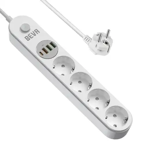 Steckdosenleiste mit Flachstecker Beva 4-fach mit USB und 2m Kabel