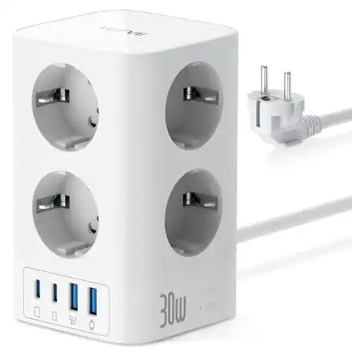 Steckdosenturm VEFVE mit 8 Steckdosen und USB C 30W