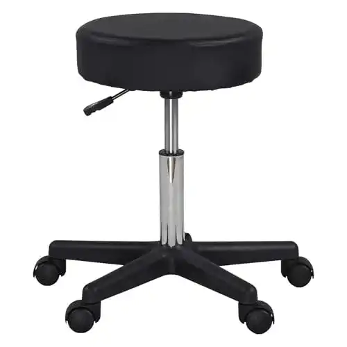 Hocker display4top in Schwarz mit verstellbarem Rollkissen für Tattoo-Studios
