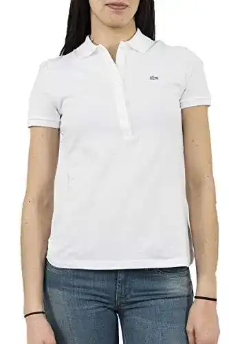 Lacoste Damen Poloshirt PF6949 in Weiß, Slim Fit für Freizeit und Sport