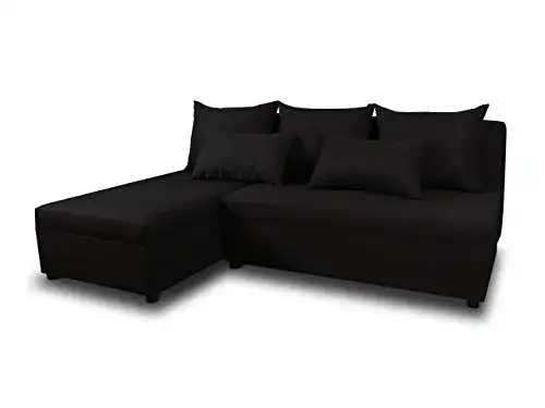Ecksofa Pono mit Schlaffunktion und Bettkasten in Schwarz