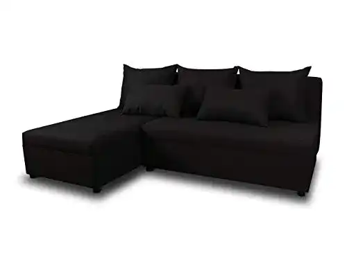 Ecksofa Pono mit Schlaffunktion und Bettkasten in Schwarz