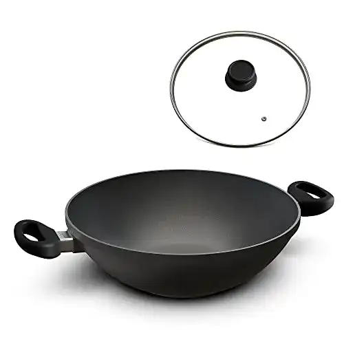 Hoffmann Wok 32 cm mit festen Griffen für Elektroherd, Induktionsherd, Gasherd