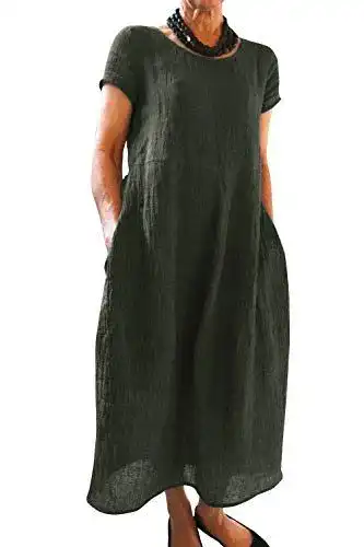 Boho Kleid Imuedaen Sommerkleid für Damen mit Rundhalsausschnitt