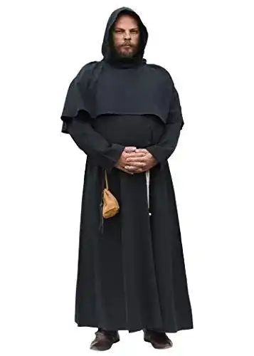 Mönchskutte mit Kapuze und Kordel in Schwarz Mittelalter Kostüm