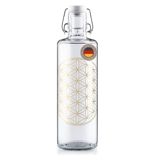 Glas Trinkflasche 1l soulbottles Flower of Life Design