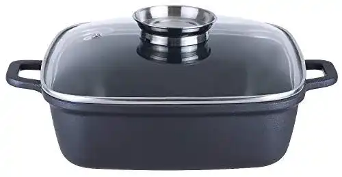 Rechteckiger Bräter Santorin aus Aluguss mit Glasdeckel 35 x 28 cm
