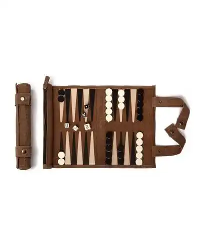 Backgammon Brettspiel Mocca aus Leder für Reisen