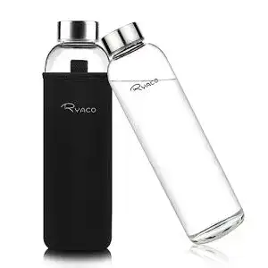 Ryaco Glasflasche 1 Liter mit Neoprenhülle und Schraubverschluss