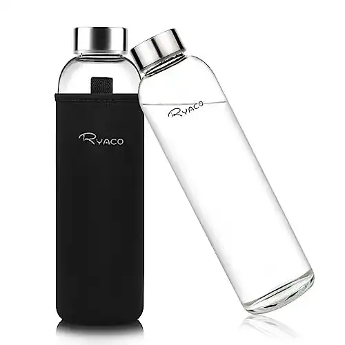 Ryaco Glasflasche 1 Liter mit Neoprenhülle und Schraubverschluss